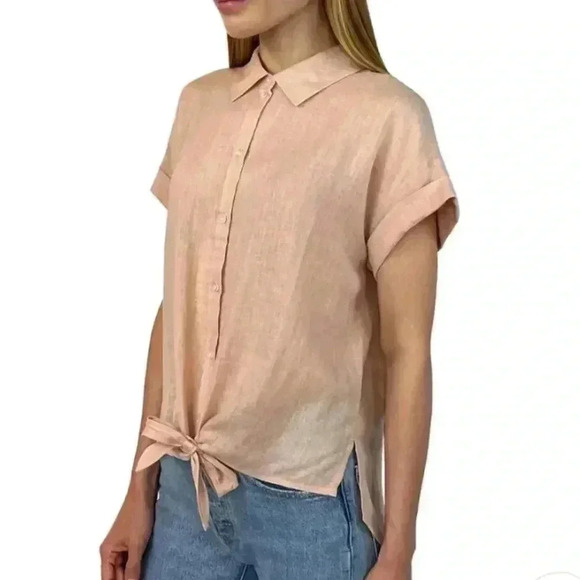 NWT Jachs Girlfriend Short Sleeved Linen Blend Blouse Small Pink Lightweight Top - Picture 10 of 14